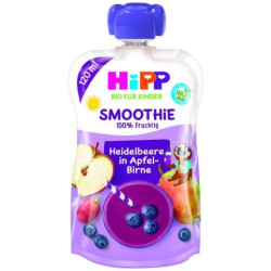 HIPP 84002 HiPPiS БИО Ябълка, Круша, Боровинки, смути, пауч, 120 гр