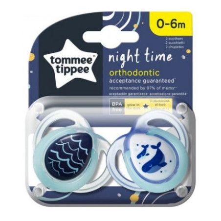 Ортодонтични залъгалки Tommee Tippee Night, 0-6м, 2 броя, кит