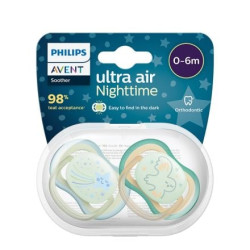 Залъгалка Philips-Avent Ultra Air, със стерилизаторна кутия, нощни, 2 броя, 0-6м