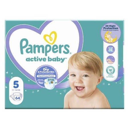 PAMPERS 9% ДДС Active Baby Размер 5, пелени, GP, 64 бр.