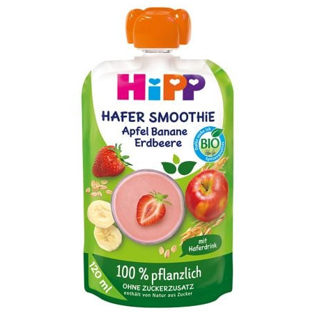 HIPP 84006 HiPPiS БИО Ягода, Банан, Ябълка и Овес, смути, пауч, 120 мл