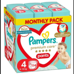PAMPERS 9% ДДС Premium Care Размер 4, гащички, MSB, 114 бр.