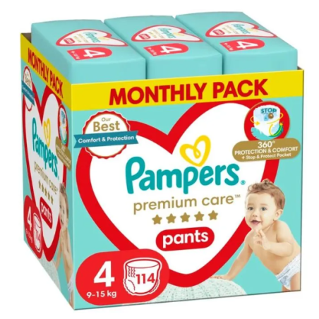 PAMPERS 9% ДДС Premium Care Размер 4, гащички, MSB, 114 бр.