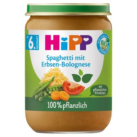 HIPP 9% ДДС 60500 БИО Спагети Болонезе с Грах, пюре, 190 гр