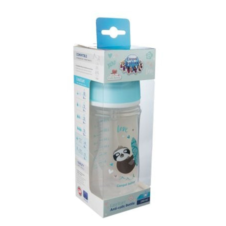 Бебешко шише антиколик с широко гърло Canpol Toys, синьо 240мл.