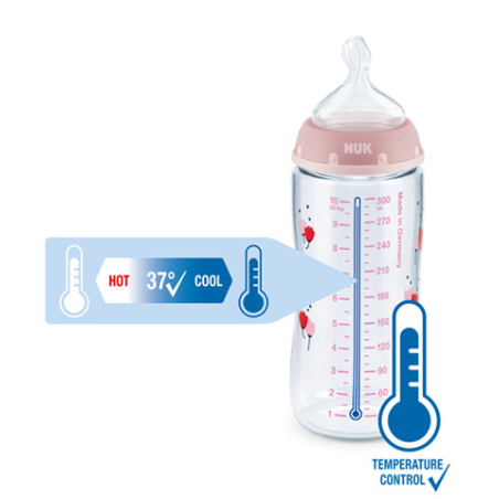 Бебешко шише Nuk First Choice Temperature control, 300 мл, силикон, Bambi, 6-18м