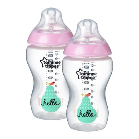 Бебешко шише за хранене Tommee Tippee Easi-Vent, 340 мл., розово, 2 бр.