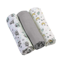 Комплект меки памучни пелени Babyono, 3бр., сиви
