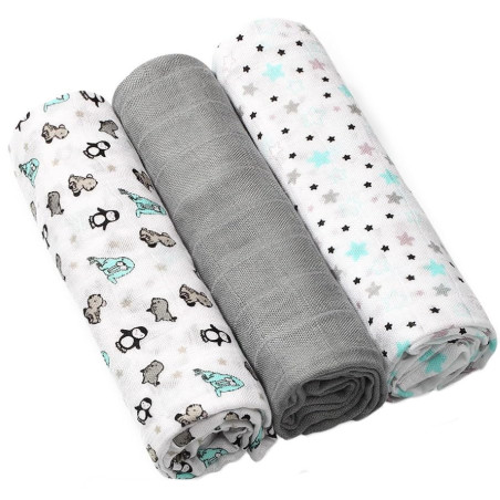 Пелени от бамбук Babyono, 3 броя, сиви