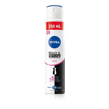 NIVEA INVISIBLE ON BLACK & WHITE CLEAR Део спрей дамски XXL, 250 мл.