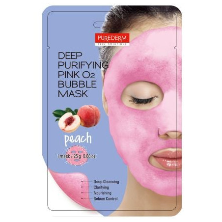 PUREDERM ADS386 Маска дълбоко почистваща Pink O2 "BUBBLE" с праскова