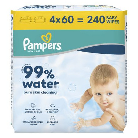 PAMPERS Мокри кърпички 99% вода промо пакет 4х60бр.