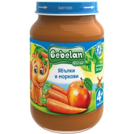 Плодово пюре Bebelan Puree - Ябълки и моркови, 190 g