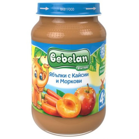 Плодово пюре Bebelan Puree - Ябълки, кайсии и моркови, 190 g