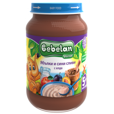 Млечна каша Bebelan Puree - Ябълки и сини сливи с елда, 190 g