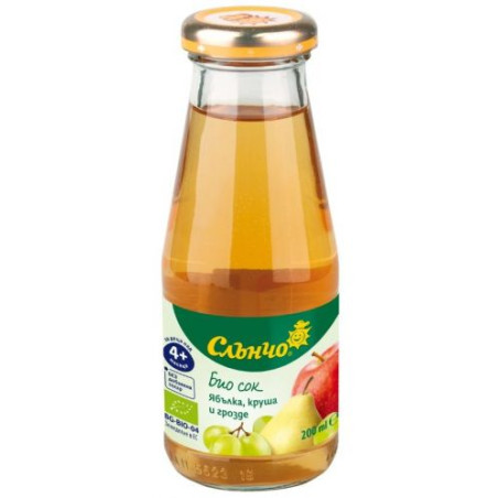 Био сок Слънчо - Ябълка, круша и грозде, 200 ml