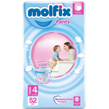 Бебешки пелени гащи Molfix - Maxi 4, 9-14 kg, 52 броя