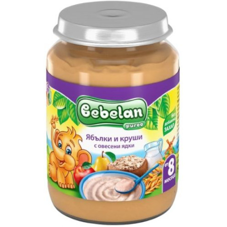Млечна каша Bebelan Puree - Ябълки, круши и овесени ядки, 190 g