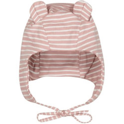 Памучна шапка Bio Baby - С ушички, 0-4 месеца, розово райе