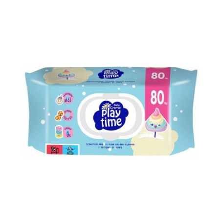Влажни кърпички с капаче Baby Crema Play Time - Cotton candy and Macarons, 80 броя