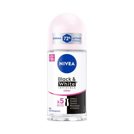 NIVEA INVISIBLE ON BLACK & WHITE CLEAR Дамски рол он, 50 мл
