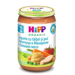 HIPP BIO Пюре Зеленчуци и макарони с пилешко месо 12+месеца 6803, 220 г