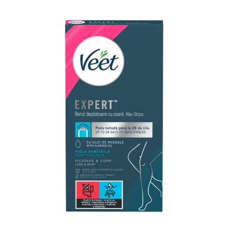 VEET EXPERT Епилиращи ленти за тяло и крака за чувствителна кожа, 12 бр.