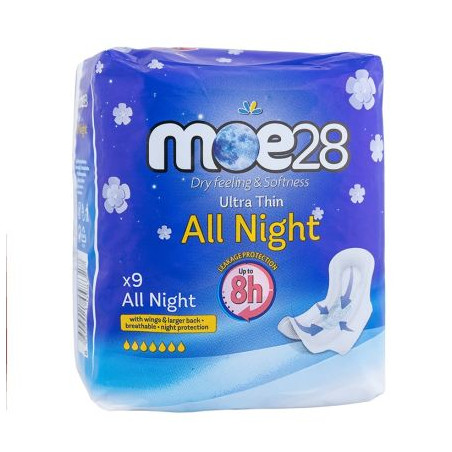 MOE28 ALL NIGHT Нощни дамски превръзки, 9 бр.