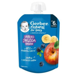 GERBER Плодова закуска пауч Ябълка, боровинка и банан 6+ месеца, 80 г