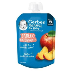 GERBER Плодова закуска пауч Ябълка и праскова 6+ месеца, 80 г
