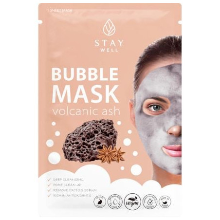 STAY WELL DEEP CLEANSING BUBBLE MASK VOLCANIC Маска за лице с вулканичен въглен, 1 бр.