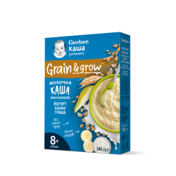 GERBER Млечна каша овес, пшеница, йогурт, банан, круша 8+м, 240г