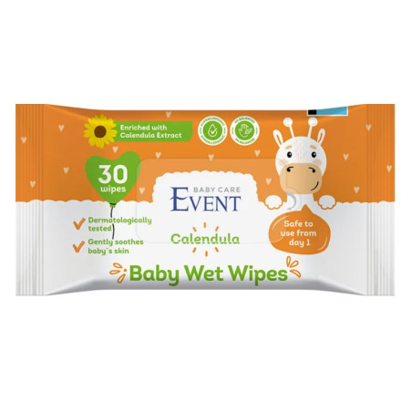 EVENT Влажни бебешки кърпи с невен х30 броя