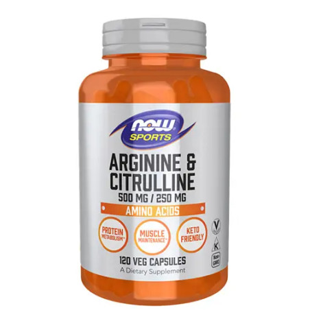 NOW Arginine 500mg & Citrulline 250mg / 120Vcaps.