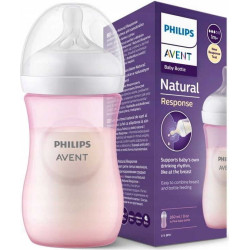 Шише с биберон без протичане 1м+ Philips-Avent Natural Response 3.0, 260 мл, розово