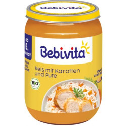 BEBIVITA 9% ДДС БИО Ориз с моркови и пуешко месо, пюре, 15005, 190 гр