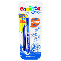 Химикалка с гума Carioca Oops, синя с 2 пълнителя 1+1