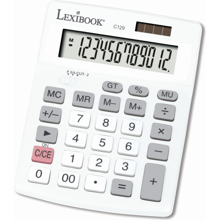 Калкулатор с 12 символа - Lexibook 12-Digit Desktop Calculator with Dual Power Supply C129 (бял)