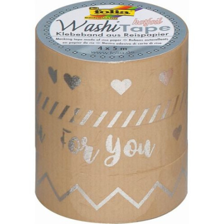 Декоративно тиксо Folia - Washi Tape, For you, 4 бр.