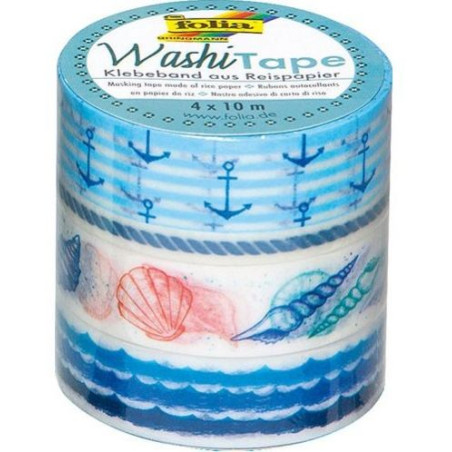 Декоративно тиксо Folia - Washi Tape, Морски свят, 4 бр.