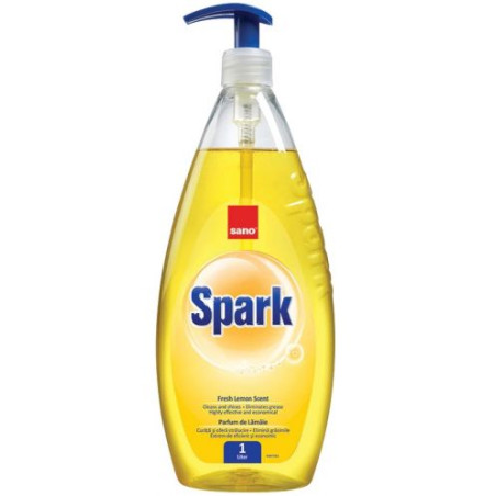 Препарат за съдове с помпа Sano - Spark Lemon, 1 L
