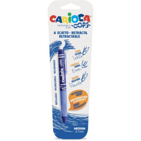 Изтриваща се химикалка с гума Carioca Oops - Синя, с клик механизъм