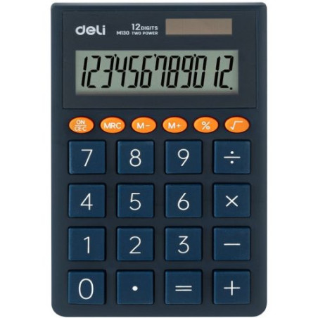Калкулатор Deli - EM130, джобен, 12 dgt, тъмносин