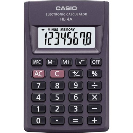 Калкулатор Casio - HL-4A, джобен, 8 разряден, черен