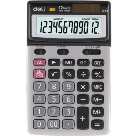 Калкулатор Deli - E1239, 12 dgt, метален панел