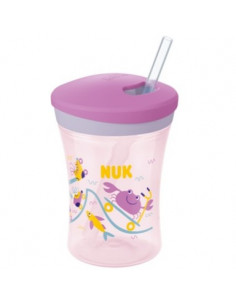 NUK Evolution Action cup Чаша със сламка за момиче 12+ месеца розов цвят х230 мл