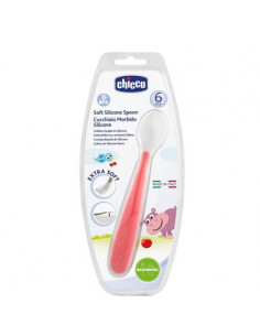 Chicco Мека силиконова лъжица 6+ месеца червен цвят